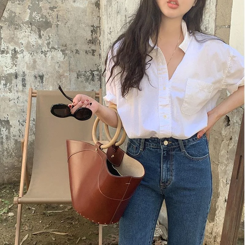 Uveng Uveng Version Of White Short-Sleeved Shirt Women's Summer New Design Sense Of Niche Shirt Loose Lazy Leisure Thin Top