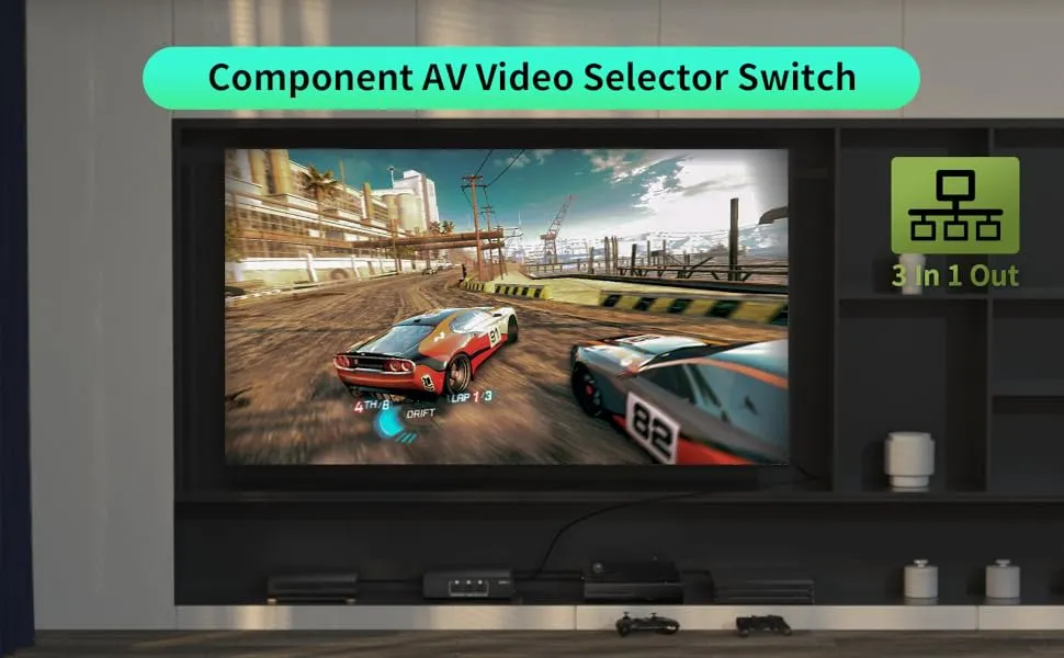 3-way component AV Switch CVBS RCA Splitter 3 In 1 Out av Selector BOX for DVD STB Game Consoles