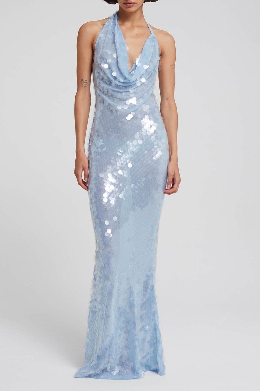 Lvs&Broner Halter Backless Sleeveless Mermaid Long Prom Dress With Sequins