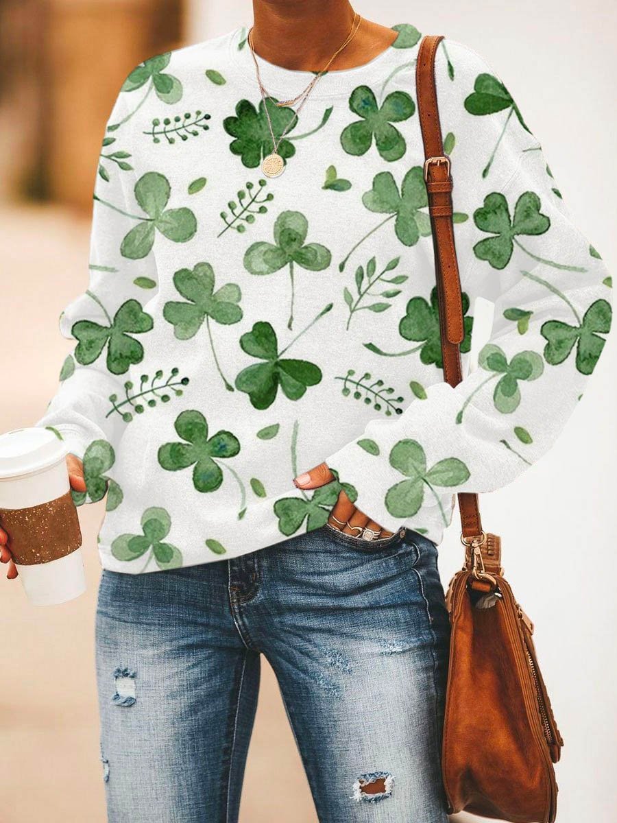🔥Buy 2 Get 5% Off🔥Women's St. Patrick's Day Clover Print Casual Sweatshirt