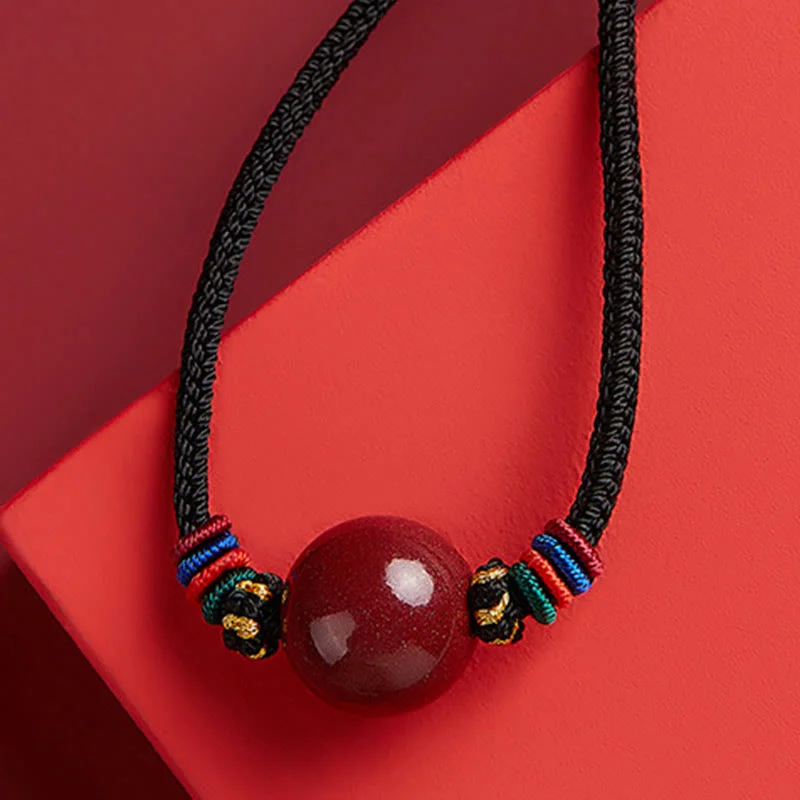 Cinnabar Bead Blessing String Necklace Pendant