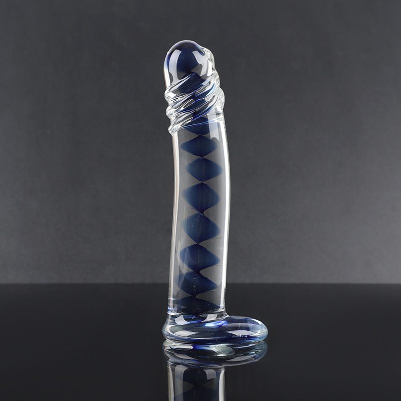 Blue Wave Curved Realistic Glass Dildo