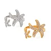 Starfish Rhinestone Golden Silver Open Ring