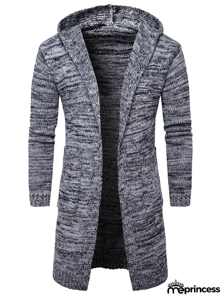 Men's Knitted Long Sleeve Hooded Cardigan