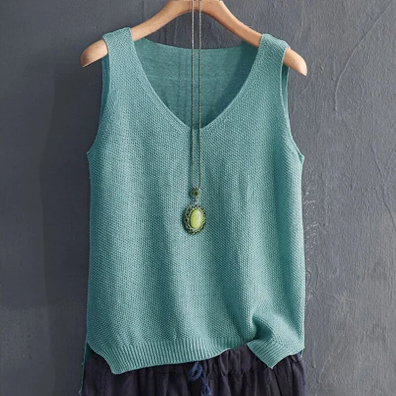 Blusas Mujer De Moda 2023 Summer Sleeveless Blouse Women V-neck Knitted Blouse Shirt Women Clothes Womens Tops And Blouses C860