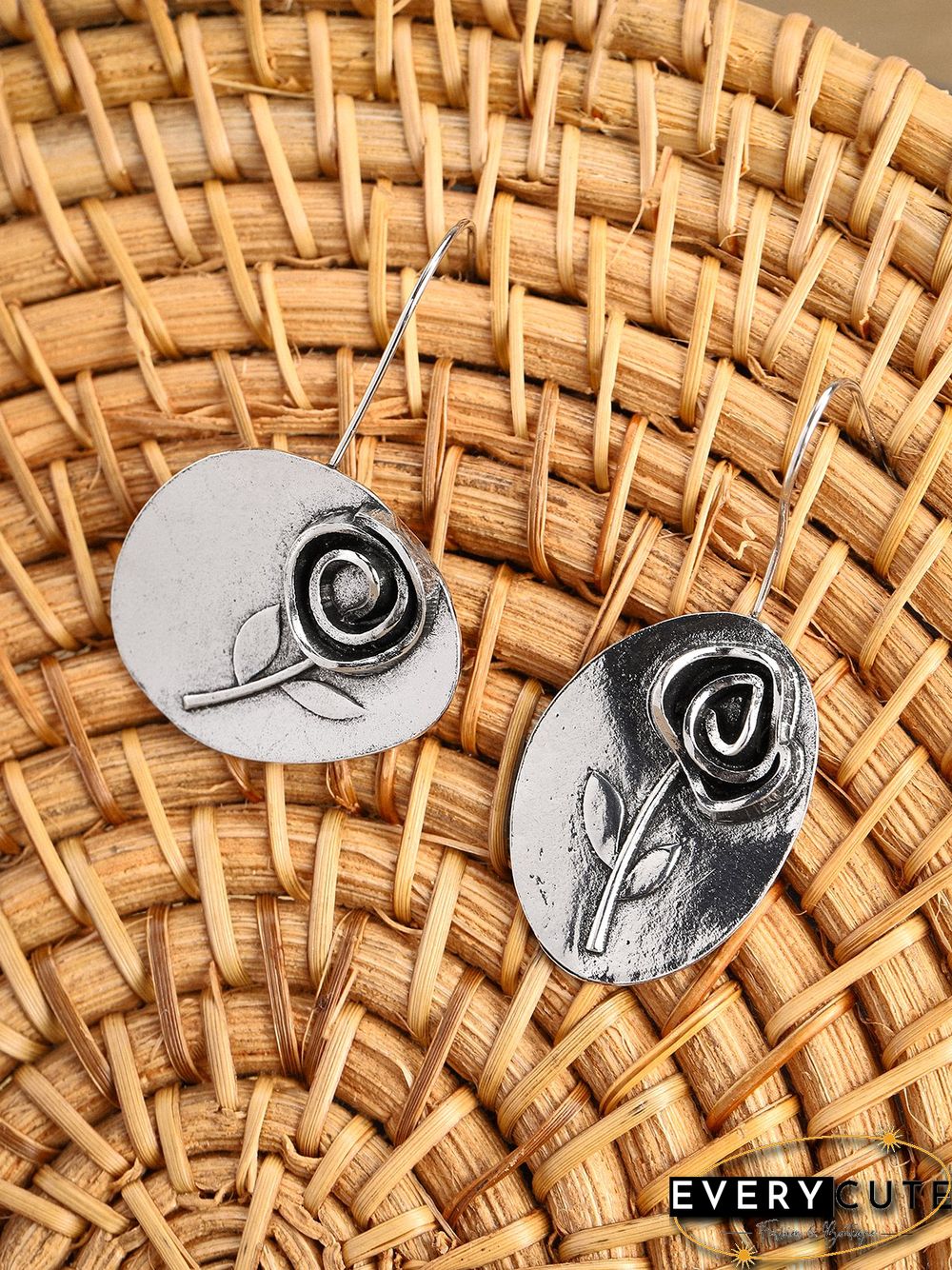 Vintage Boho Asymmetric Leaf Rose Flower Earrings