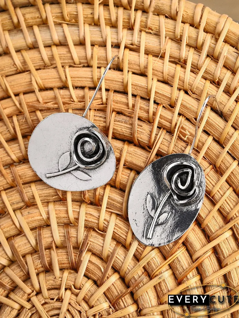 Vintage Boho Asymmetric Leaf Rose Flower Earrings