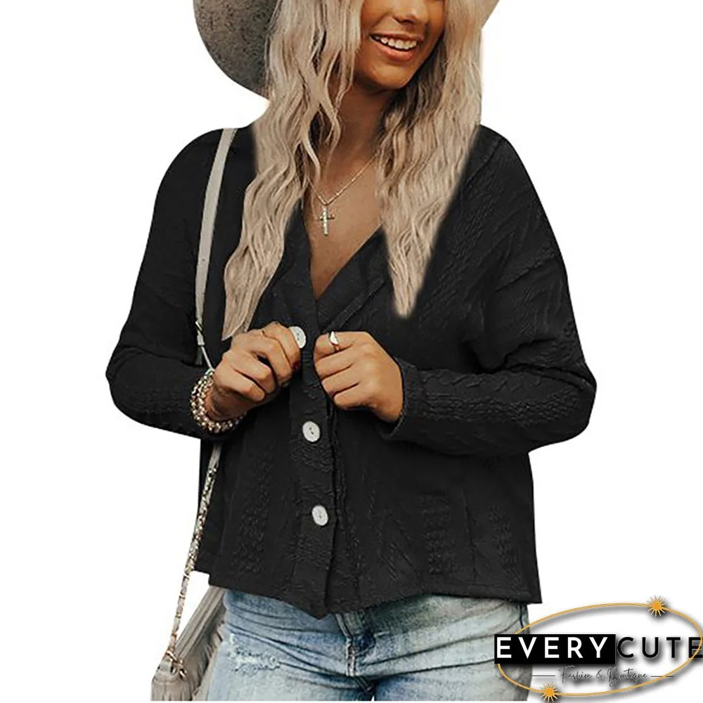 Black Short Style Button-up Cardigan