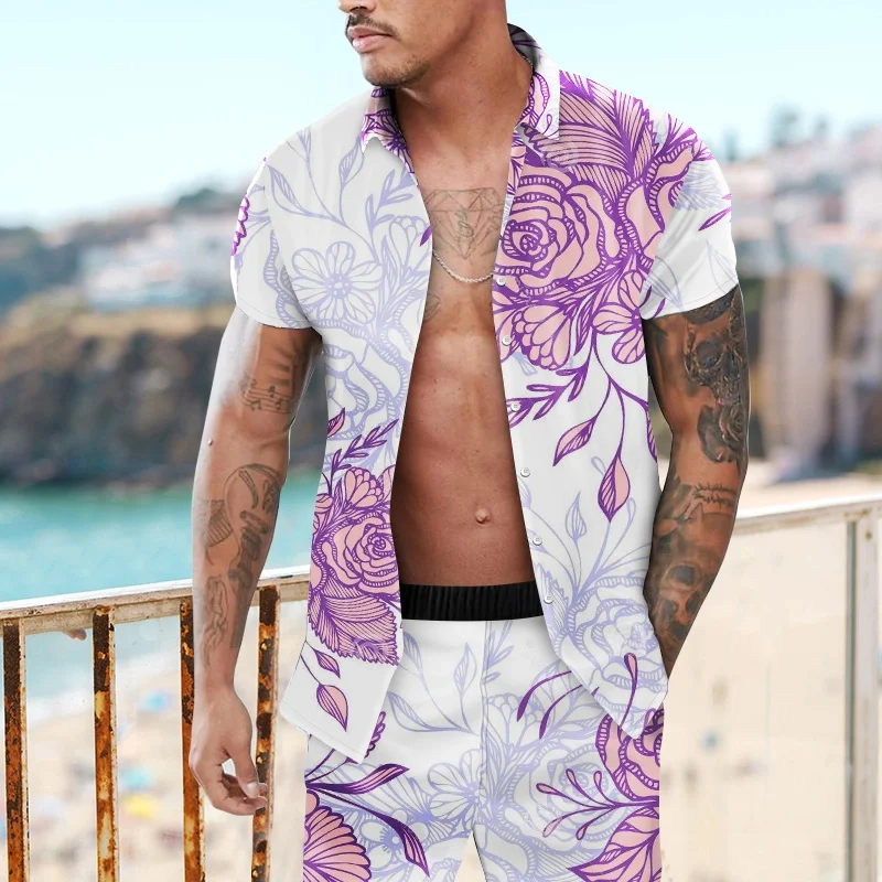 Men's Casual Print Shirt Two Piece