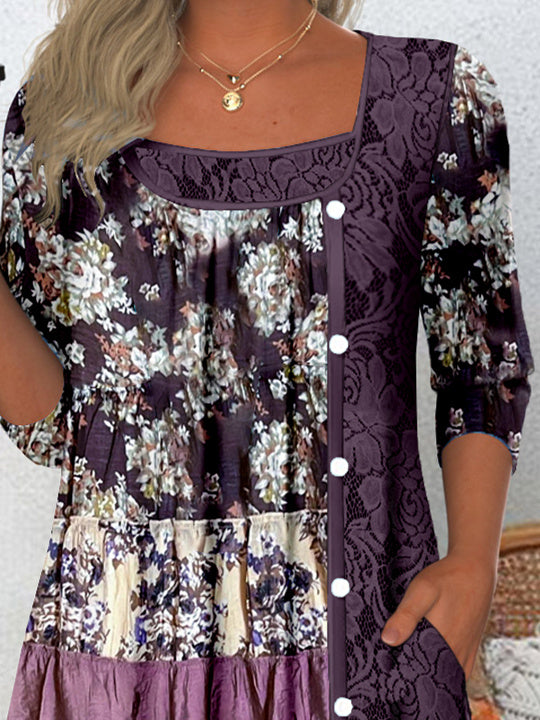 Women's Long Sleeve Scoop Neck Graphic Lace Tops