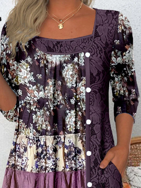 Women's Long Sleeve Scoop Neck Graphic Lace Tops