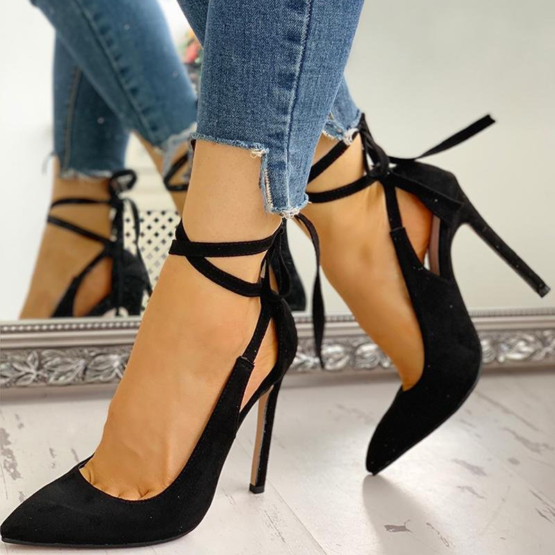 GOOSHOE Pointed Toe Suede Hollow Out Stiletto Heel Office Pumps