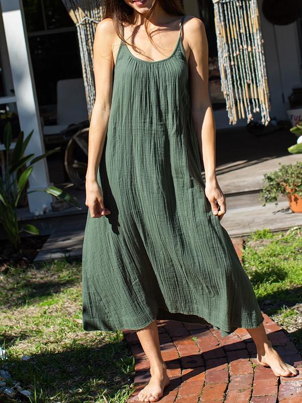 Women Half Sleeve V-neck Solid Color Dress