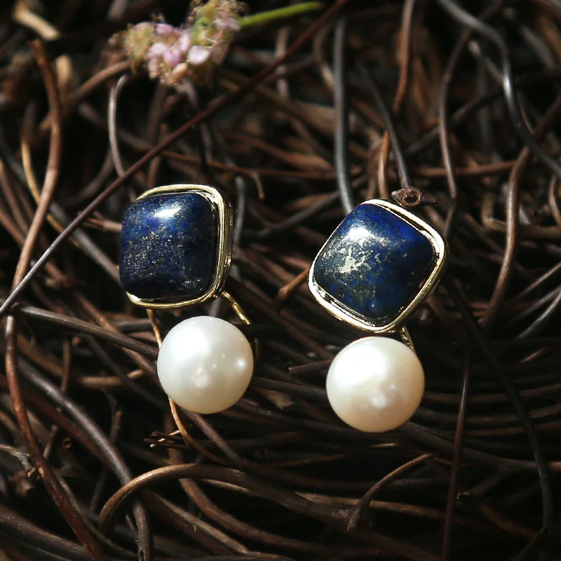 Handmade Blue Lazuli Pearl Earrings