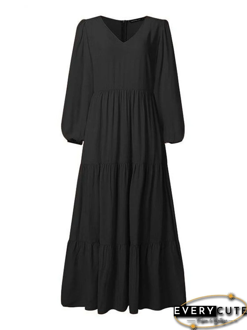 Temperament V-Neck Long Sleeve Flowy Dress