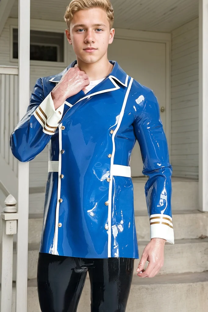 Men Latex Jackets Minimalist Priest Style with Studded Decorations (KG31545)