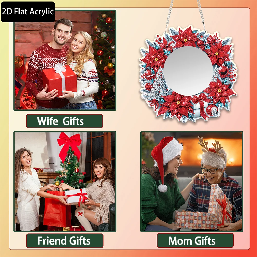 Christmas Flowers DIY Diamond Painting Mirror Kit Diamond Art Makeup Mirror