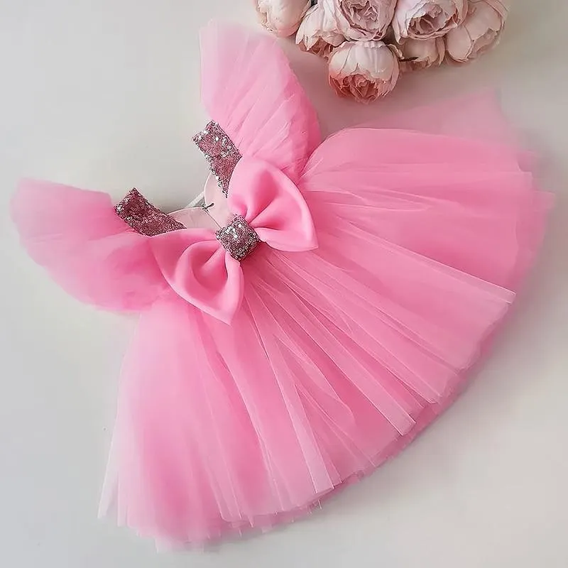 Summer Girl Dress Birthday Party Princess Dress Baby Kids Clothes Children Sequins Gown Tutu Tulle Flower Girl Wedding Dresses