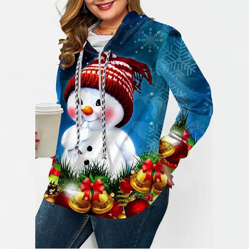 Cute Christmas Snowman Bell Casual Hoodie