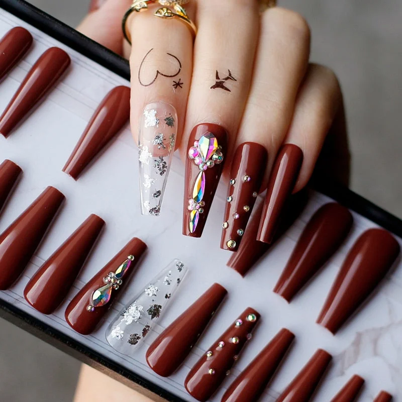 Beaeutiful Baby Boomer Ombre Long Coffin false nails Gift Luxury Crystal Galore Fake nails Box Press on nails Ballet-Nail Inspo