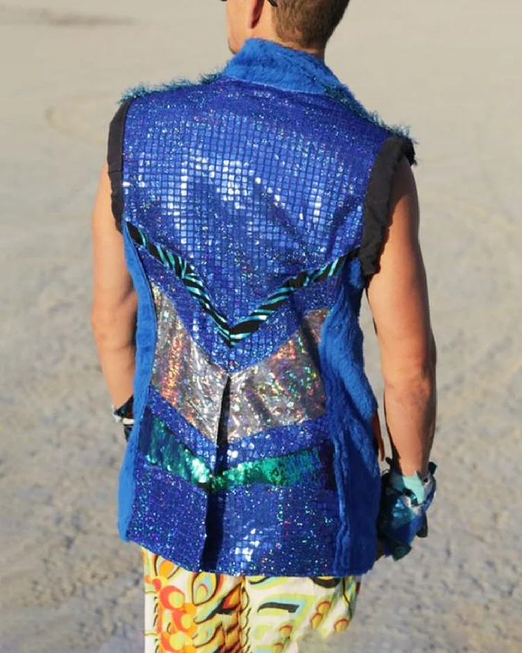 Men'S Trendy Sequin Stitching Plush Vest