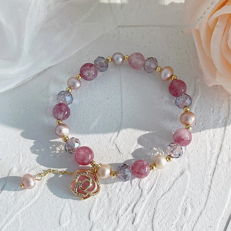 Petals Strawberry Crystal Pearl Bracelet