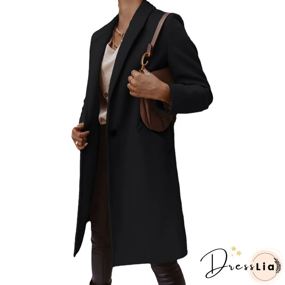 New Autumn And Winter Solid Color Lapel Mid-length Button Woolen Coat Women's Coat Winter Jacket Women