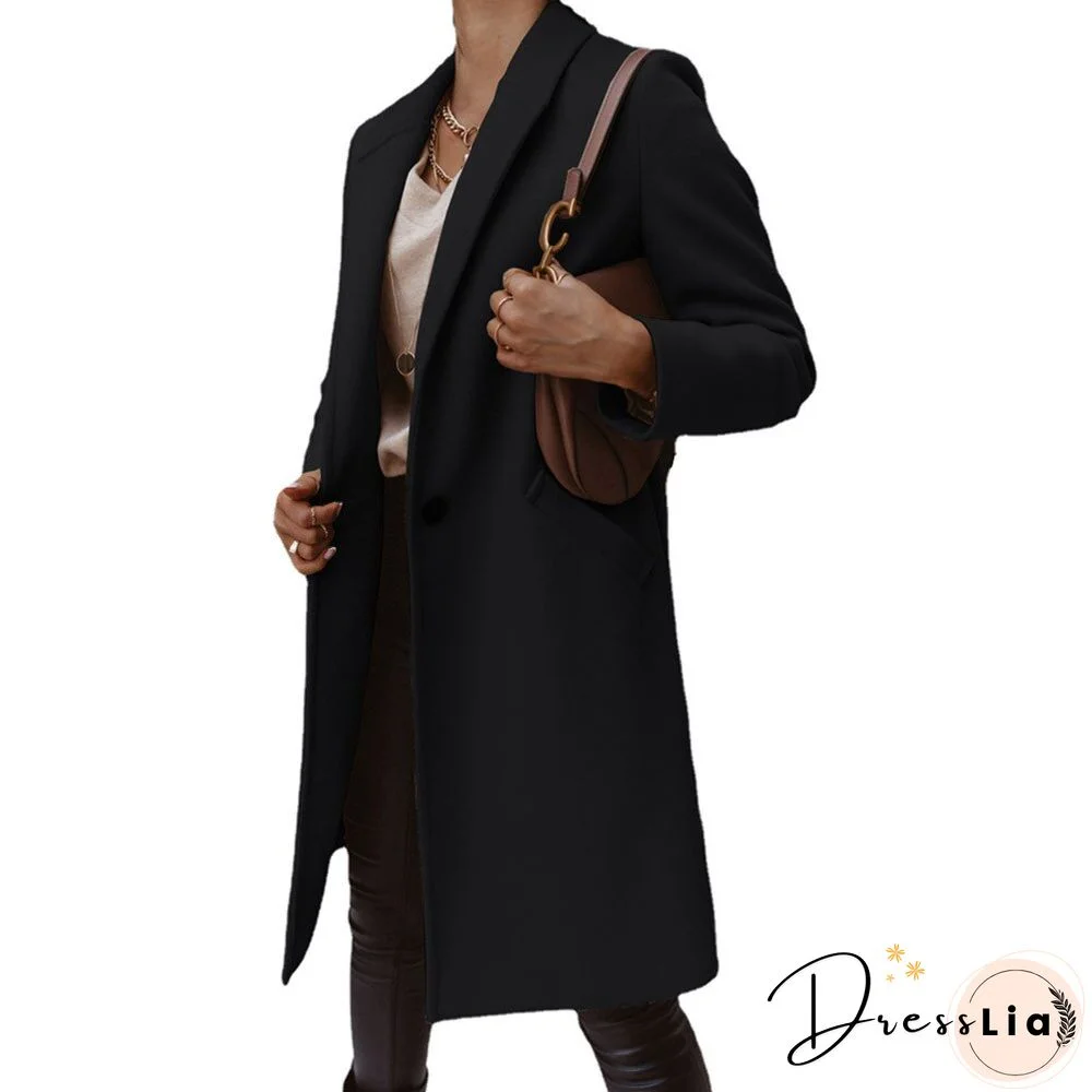 New Autumn And Winter Solid Color Lapel Mid-length Button Woolen Coat Women's Coat Winter Jacket Women