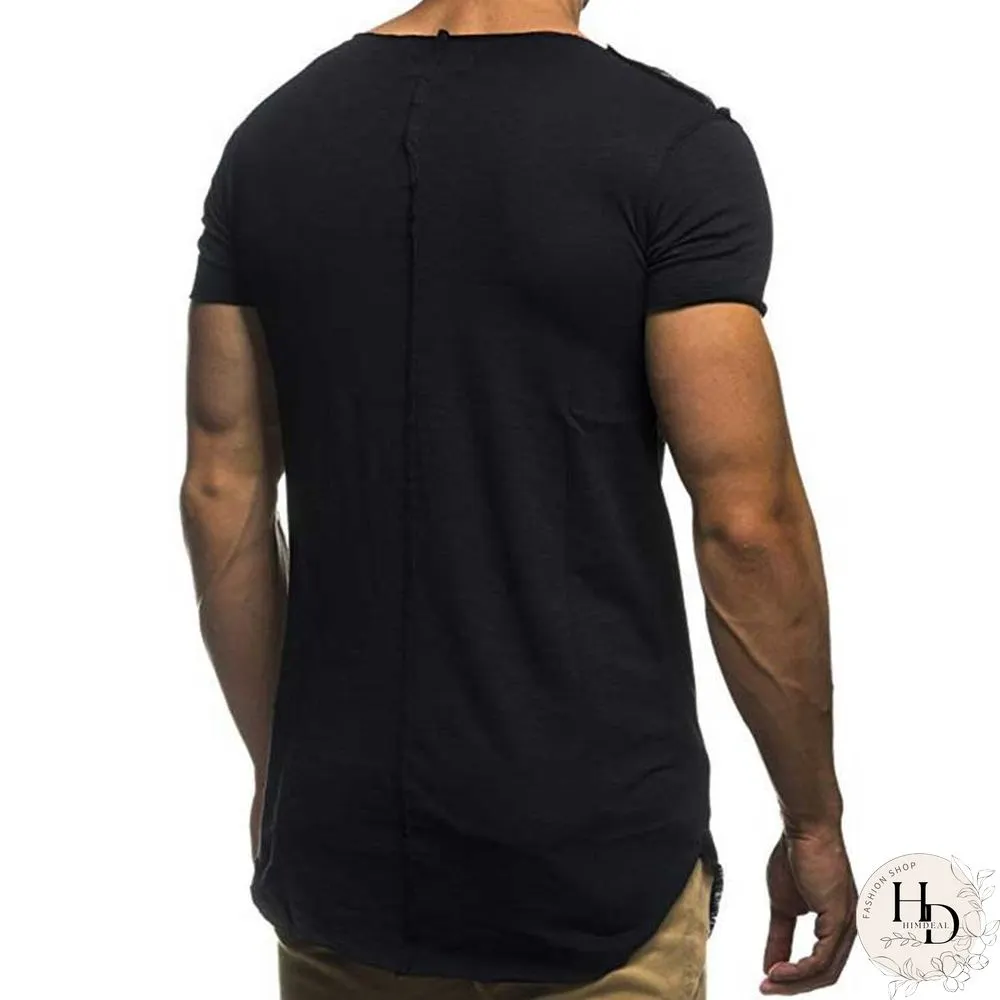 Fashion Mens Patchwork Tshirt Solid Short Sleeve Shirt Spring Summer Casual neck slim