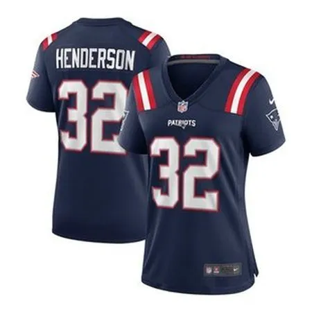 Women's New England Patriots #32 TreVeyon Henderson  Navy 2025 NFL Draft Game Jersey