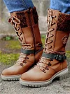 Women's Outdoor Casual Color Block Snow Boots Mid-calf Thick Heel Boots by Inlyline