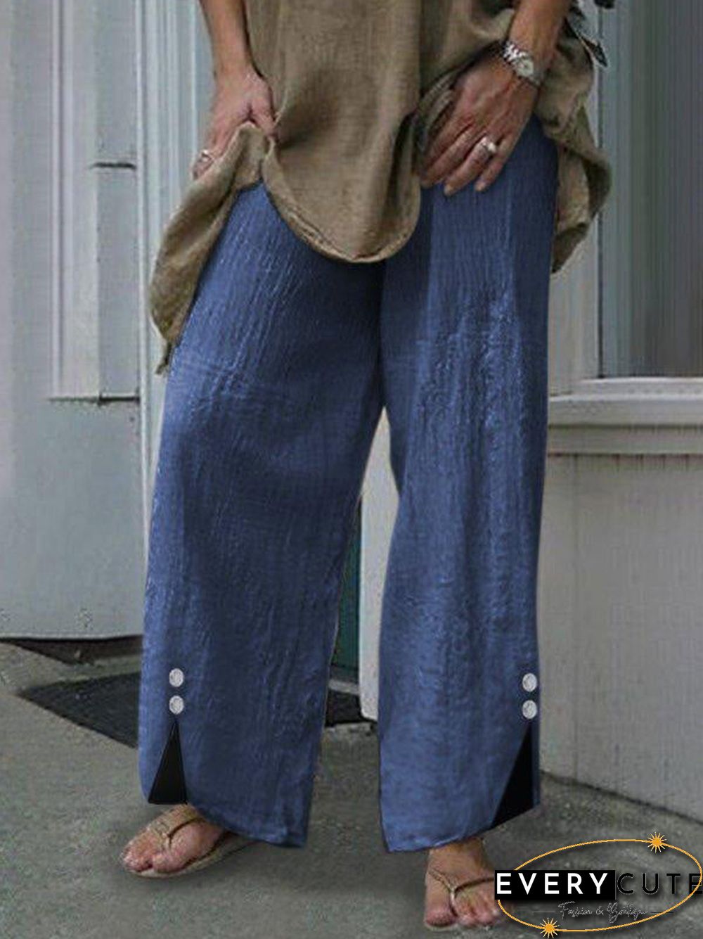 Women'S Pants Loose Solid Button Slit Pants