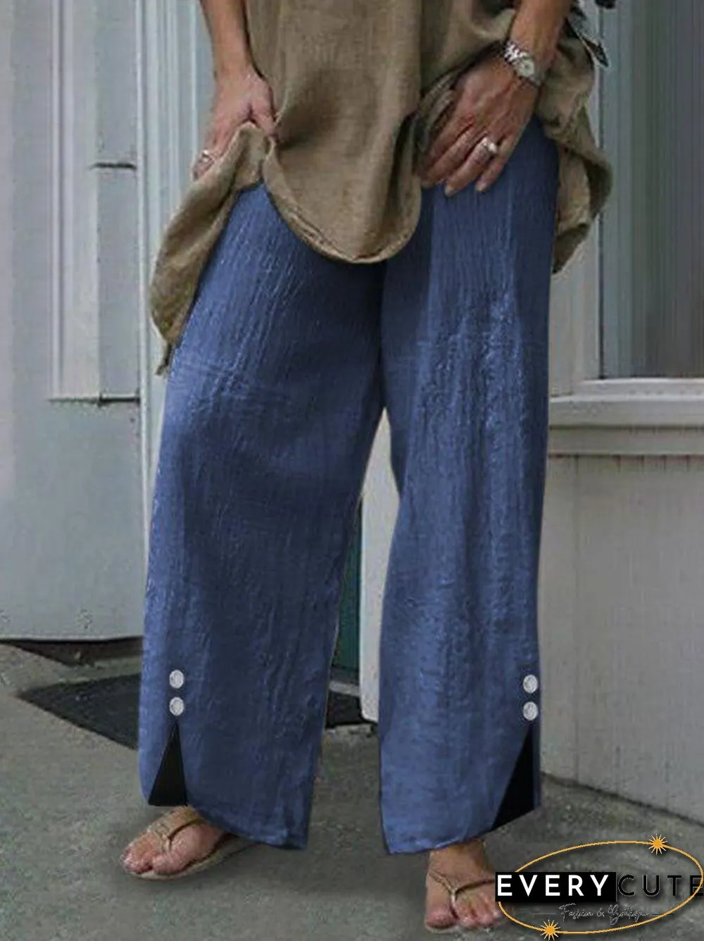 Women'S Pants Loose Solid Button Slit Pants