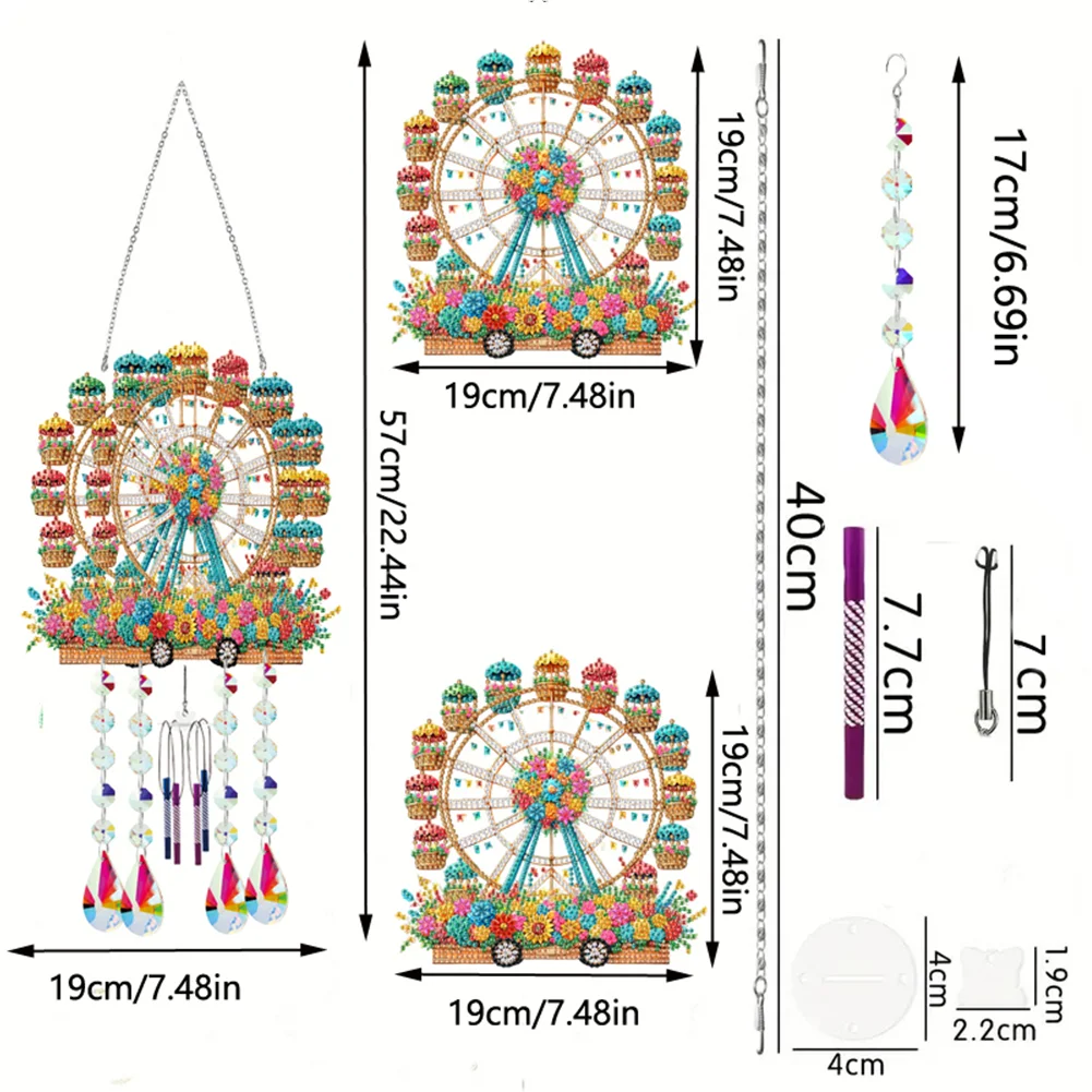 Double Sided Ferris Wheel 5D DIY Diamond Art Painting Wind Bell Hanging Sign