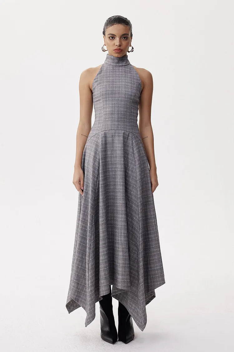 Deneb High Neck Grid Maxi Dress