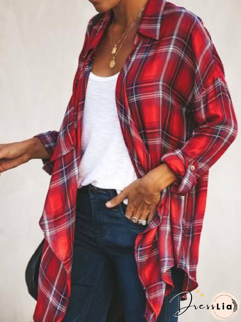 Cotton-Blend Long Sleeve Blouse