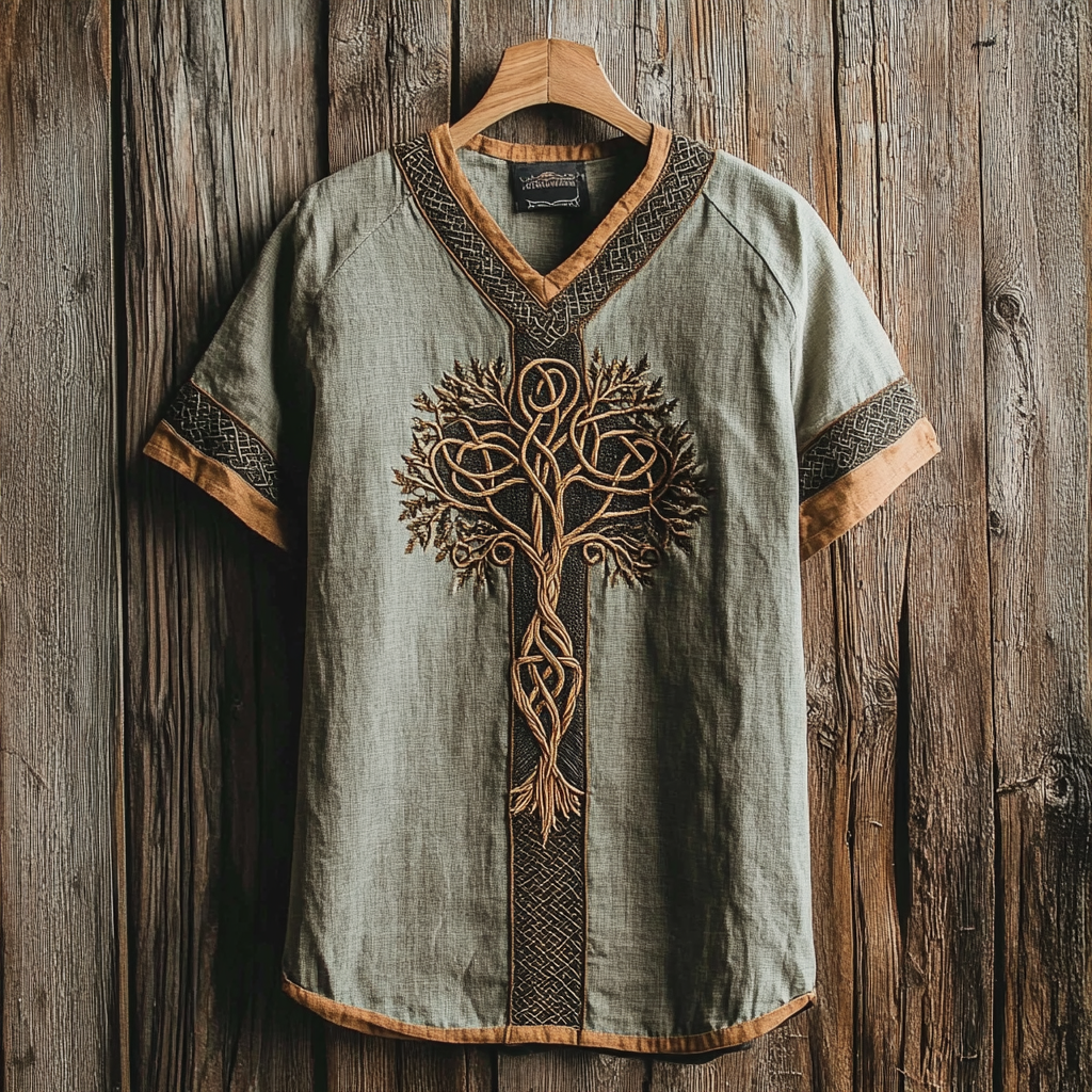 Men's Viking Nordic Life Of Tree Golden Knot Art T-Shirt / Rvogue / Rvogue