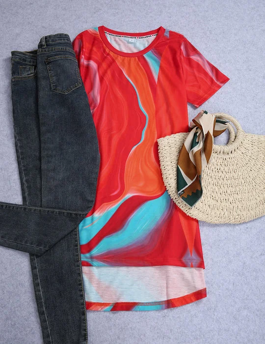 Bright Print Round Neck Short Sleeve Top