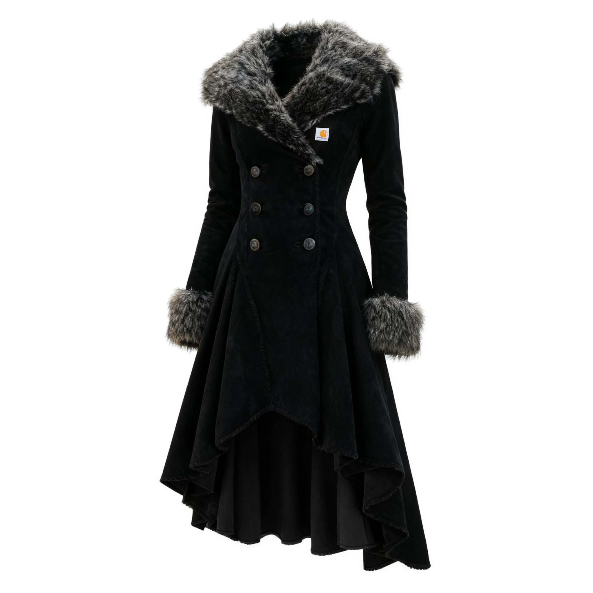 Women's Retro Western Style Suede Mid-Length Coat Fur Collar Lapel Jacket