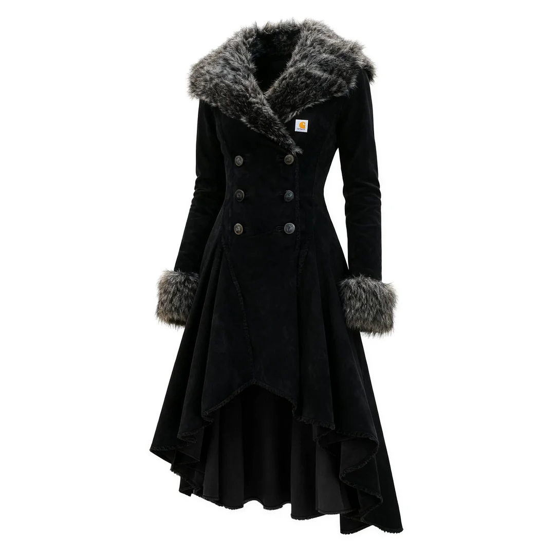 Women's Retro Western Style Suede Mid-Length Coat Fur Collar Lapel Jacket