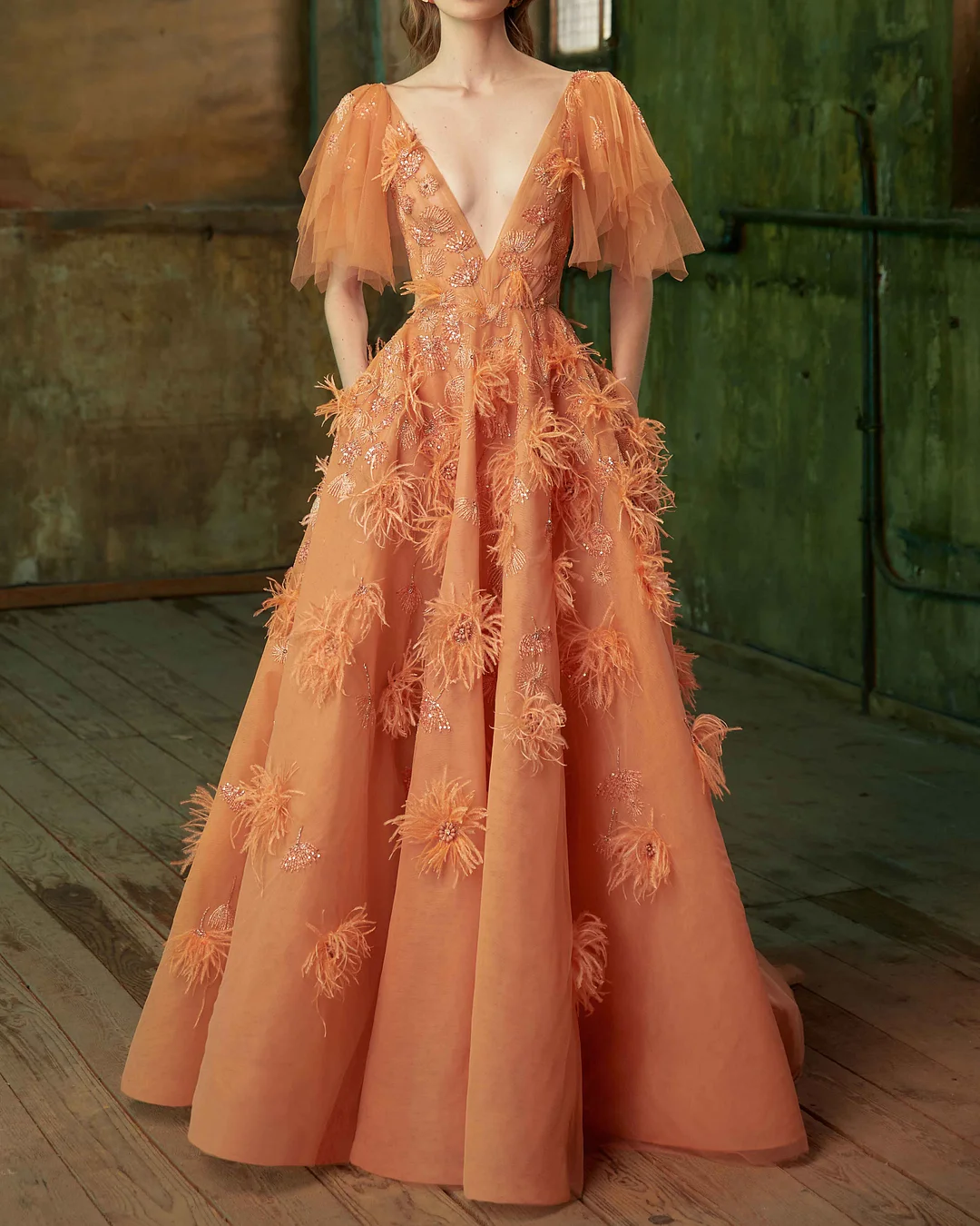 Tulle Deep V Floral Dress