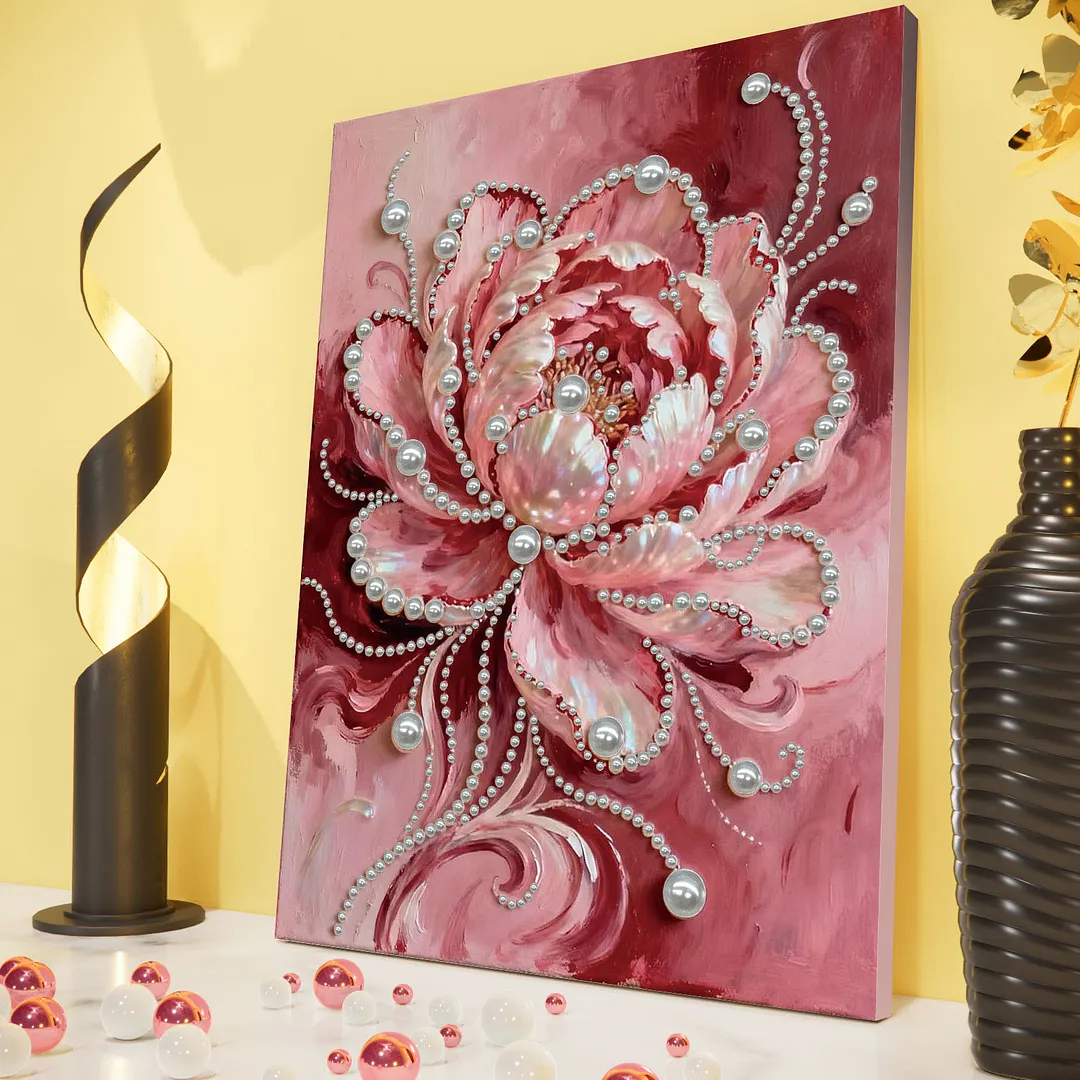 Pink Flowers DIY Pearl Diamond Art Kit for Adults Home Decor With Frame 30x40cm