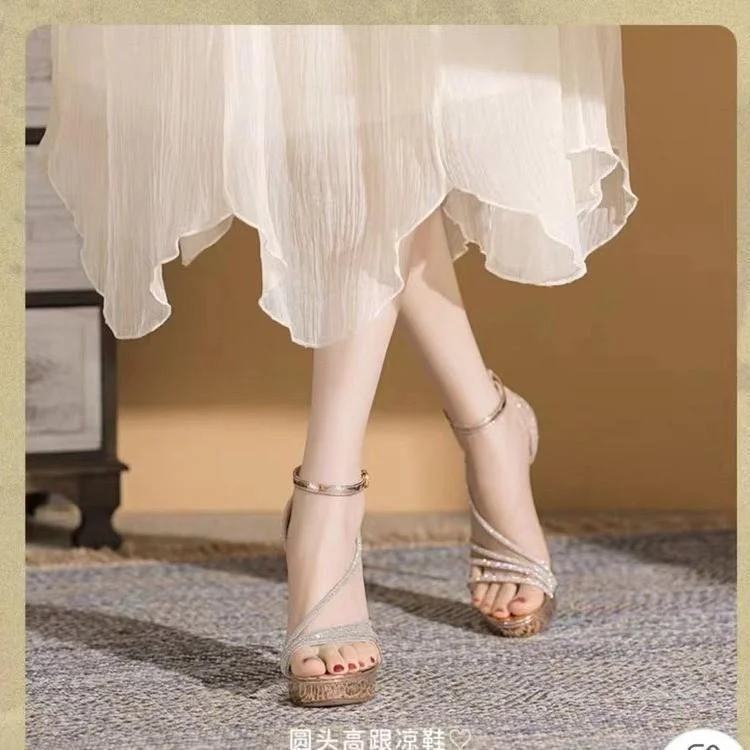 Colourp Colourp Rhinestone French Sandals Women 2024 New Socialite Fashion Waterproof Platform High Heel Sandals