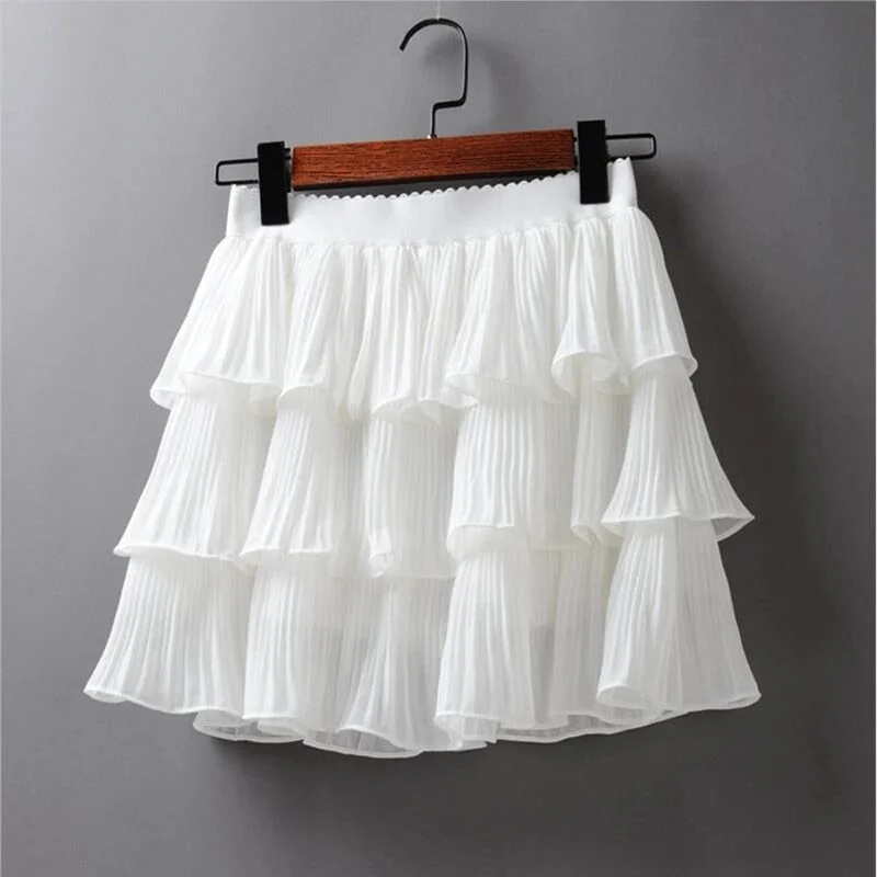 Toloer Ruffles Layered Elasticity Waist Mini Skirt-Outfit Ideas