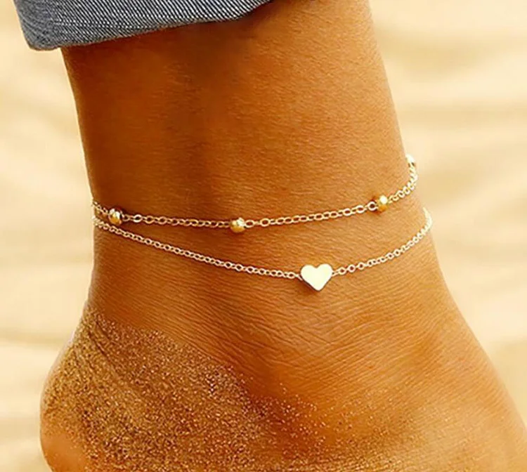Double Chain Anklet with Heart Fashion Jewelry for Women