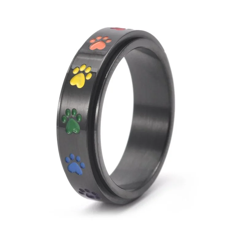 Rainbow Paw Print Spinner Ring Pet Memorial Ring