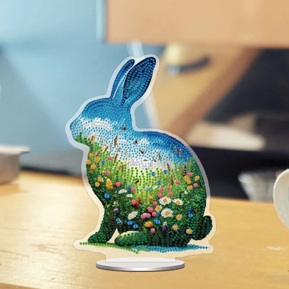 5D DIY Acrylic Rabbit Animal Scenery Silhouette Special Shape Diamond Painting Art Tabletop Decorations
