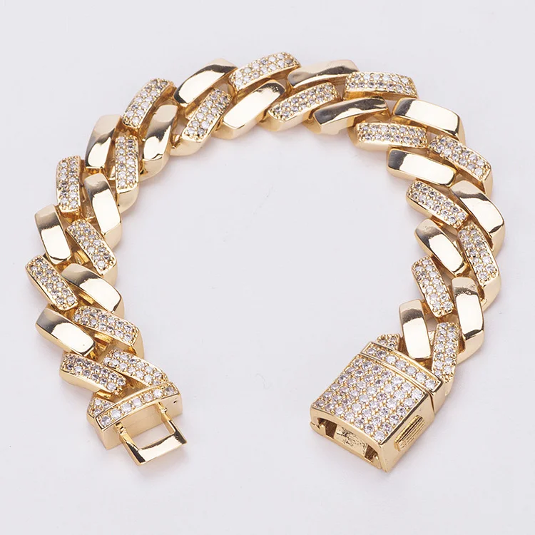 14mm Hip Hop Micro Paved AAA Cubic Zirconia Bling Iced Out Miami Cuban Chain Bracelet-VESSFUL