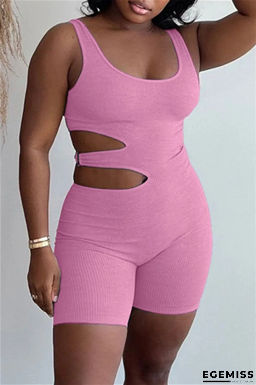 Pink Sexy Casual Solid Hollowed Out U Neck Skinny Romper | EGEMISS