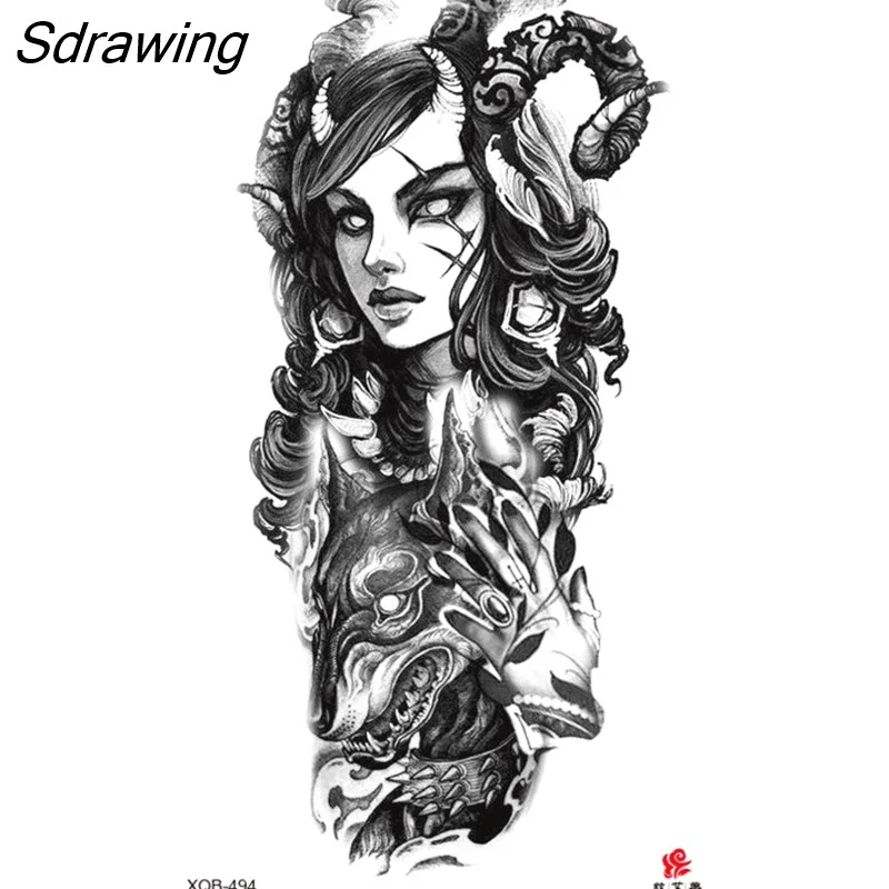 Sdrawing Waterproof Lasting Temporary Tattoo Flower Arm Tattoo Stickers Dark Hot Girl Snake Tiger Lion Fake Tattoo for Women Gifts 328-0